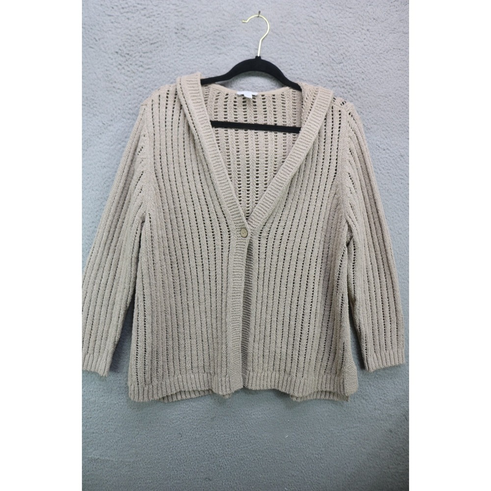 J. Jill Hooded Open Knit One Button Sweater-XL/P-Beachy-Fall-Minimalist